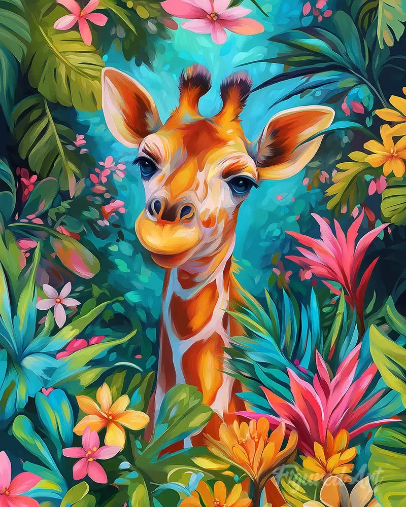 Broderie diamant Girafe tropicale - Kit complet animaux exotiques