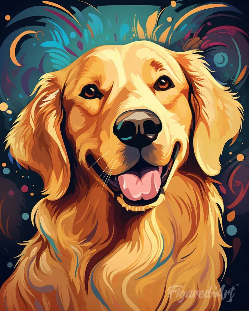 Broderie diamant Golden Retriever joyeux