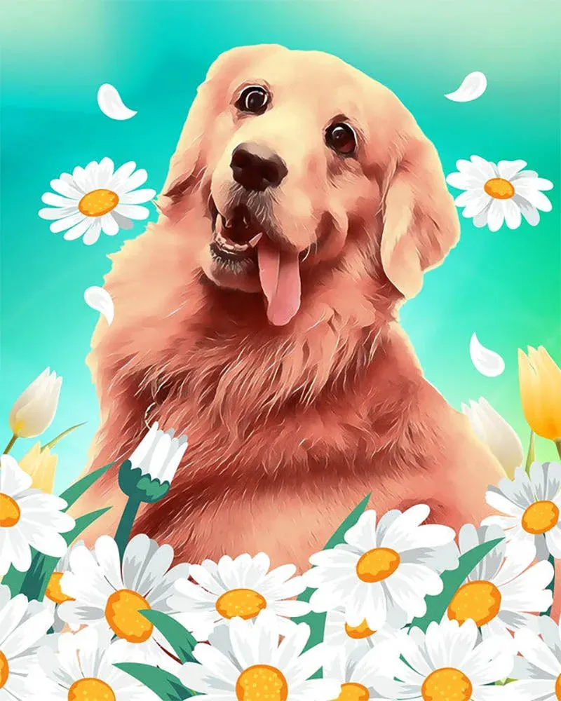 Broderie diamant Golden Retriever - 20x25 cm