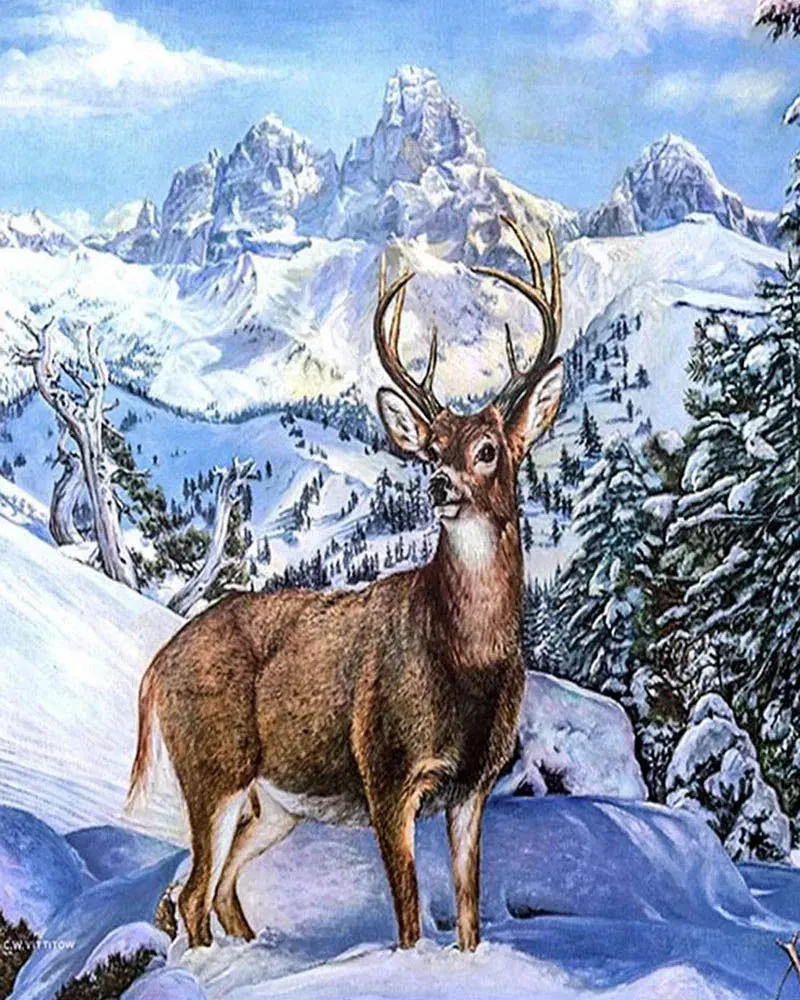 Broderie diamant Grand Cerf en Montagne