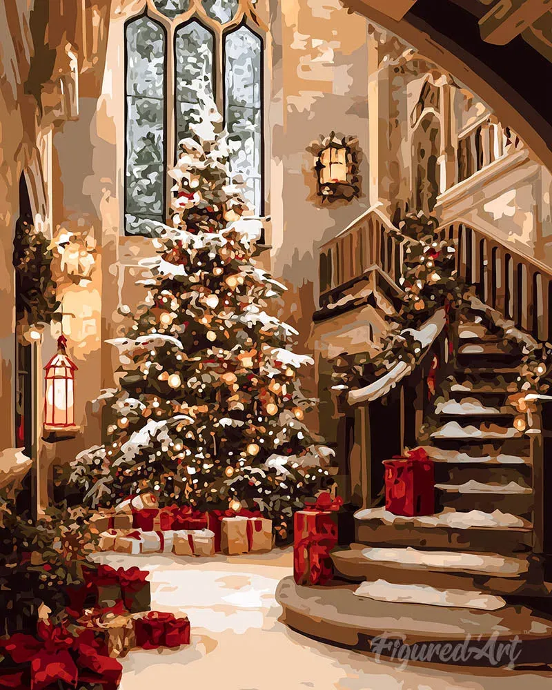 Broderie diamant Grand Hall de Noël - Toile tendue sur châssis