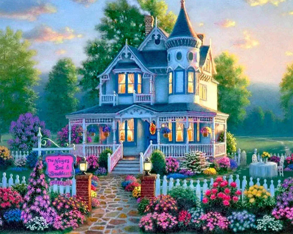 Broderie diamant Grande Maison et jardin fleuri