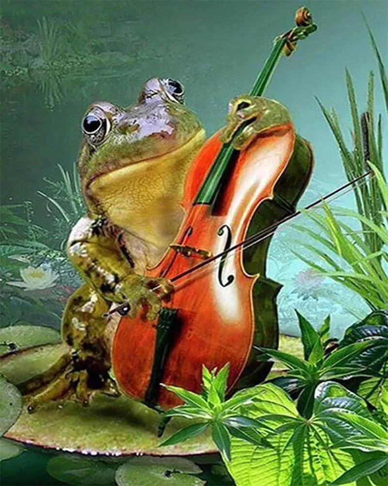 Broderie diamant Grenouille et Violon