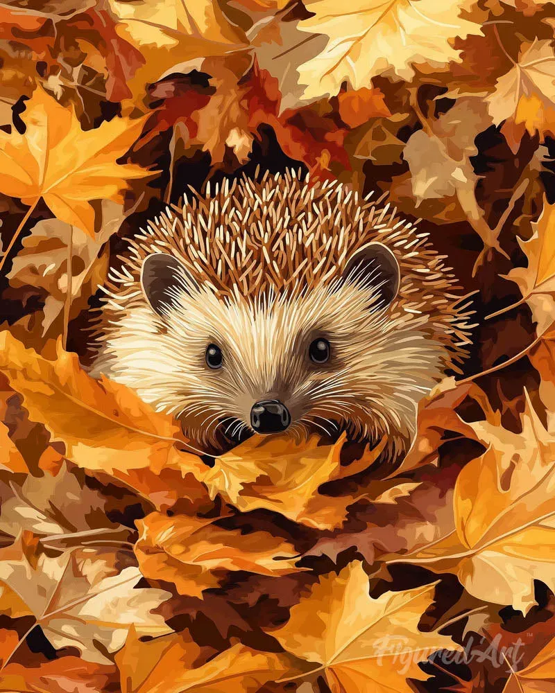 Broderie diamant hérisson dans les feuilles d'automne - Mille Facettes