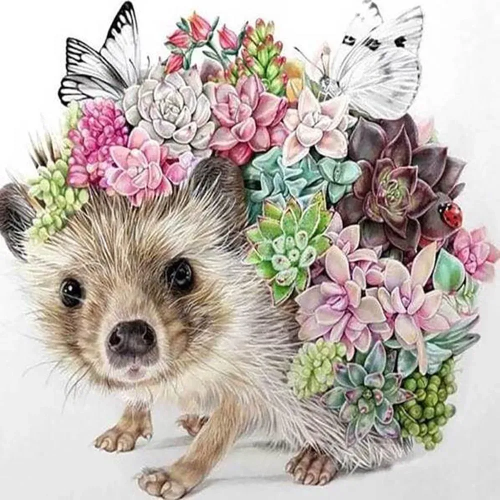 Broderie diamant Hérisson et Fleurs