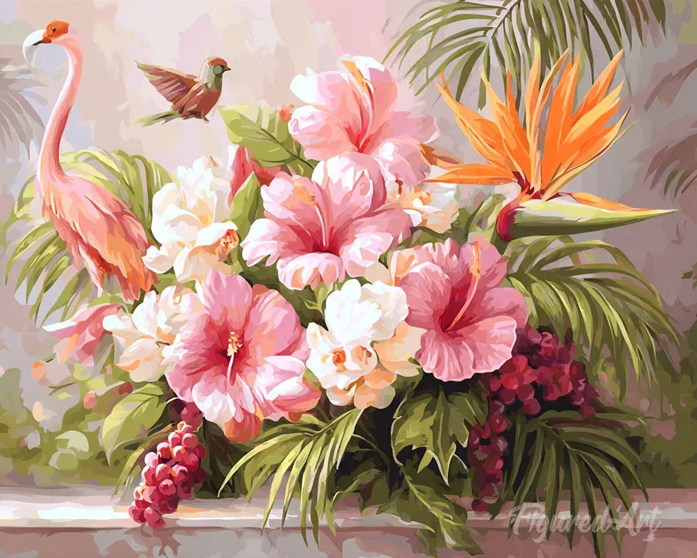Broderie diamant Hibiscus et flamant rose