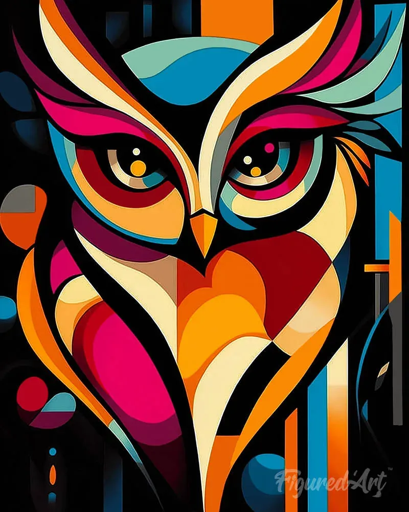 Broderie diamant Hibou Abstrait Éclatant - Pop Art et couleurs vibrantes