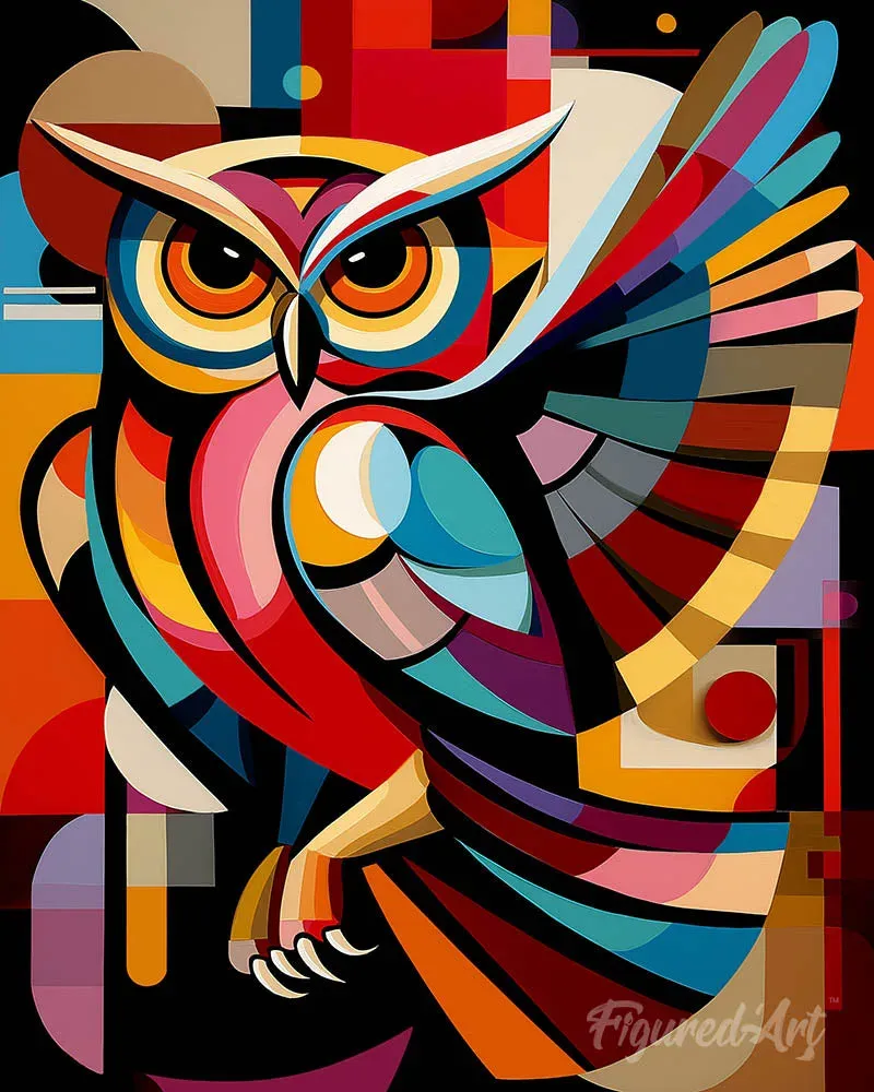 Hibou Nocturne Abstrait Éclatant - Broderie Diamant Pop Art