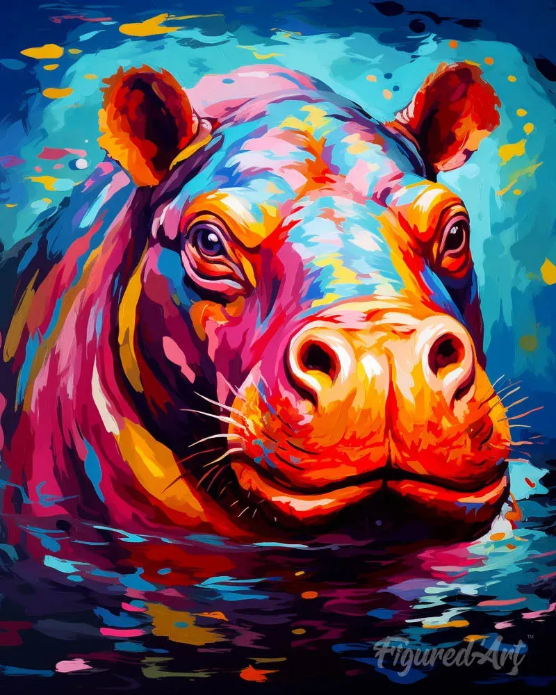 Broderie diamant Hippopotame Coloré Abstrait