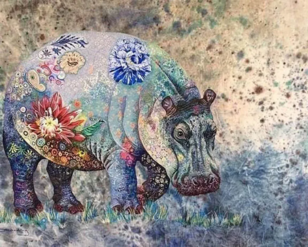Broderie diamant Hippopotame en Fleurs - Mille Facettes