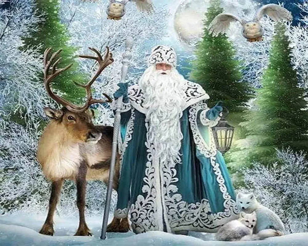 Homme de la Neige en broderie diamant - Portrait hivernal animalier