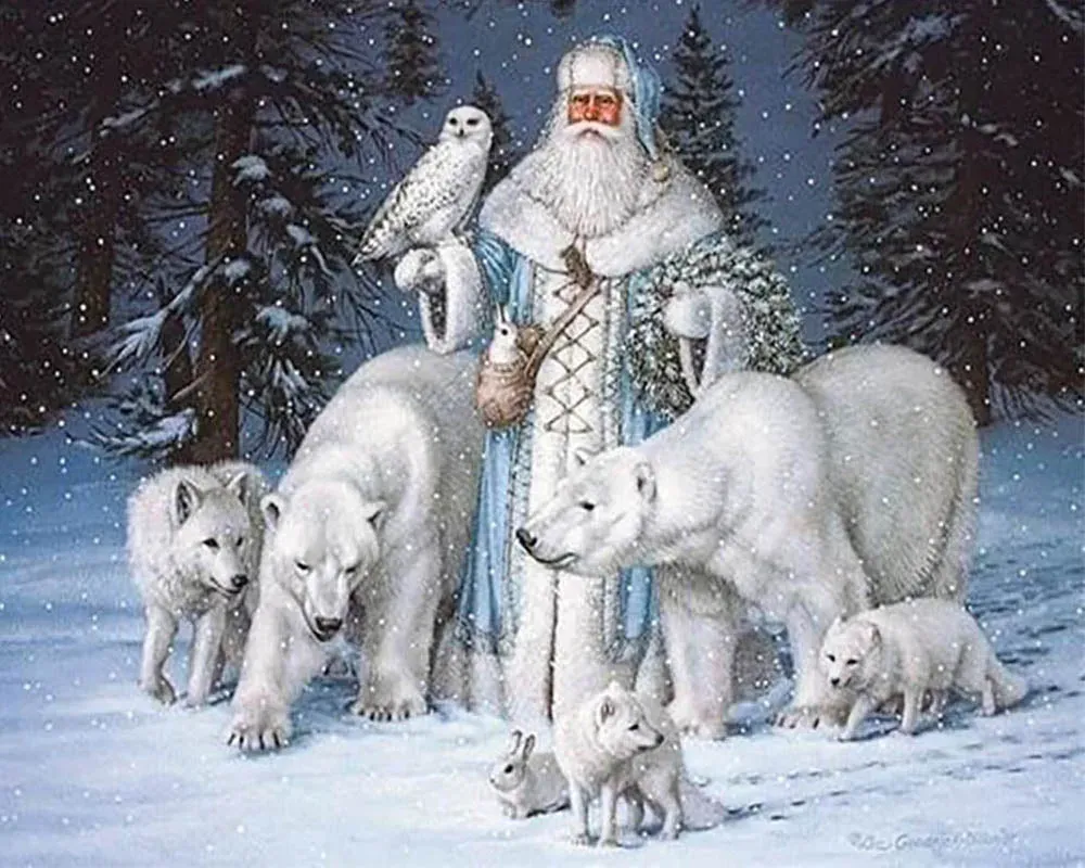Homme des Neiges - Broderie diamant animalière d'hiver en portrait