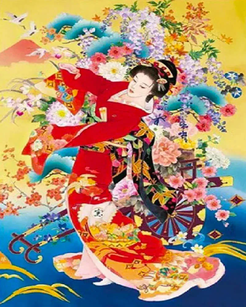 Broderie diamant Japonaise en habits traditionnels