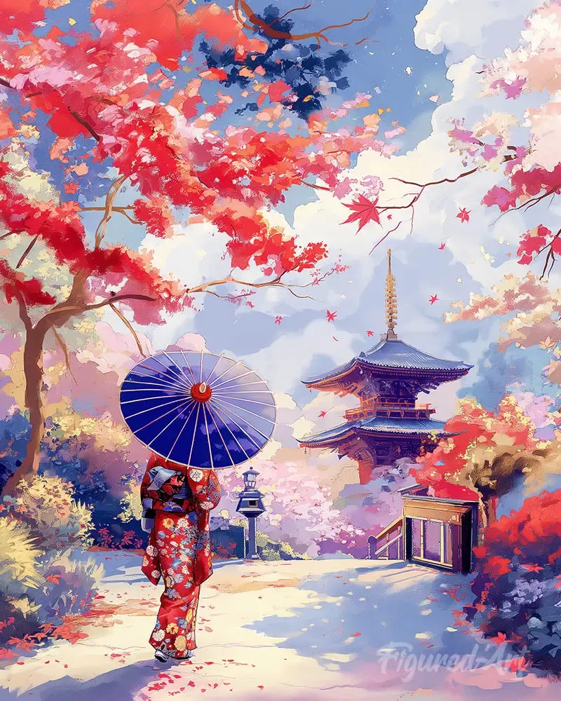 Broderie diamant Jardin Japonais en Automne - 40x50 cm