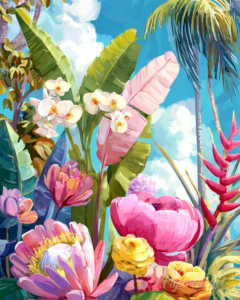 Broderie diamant Jardin tropical coloré