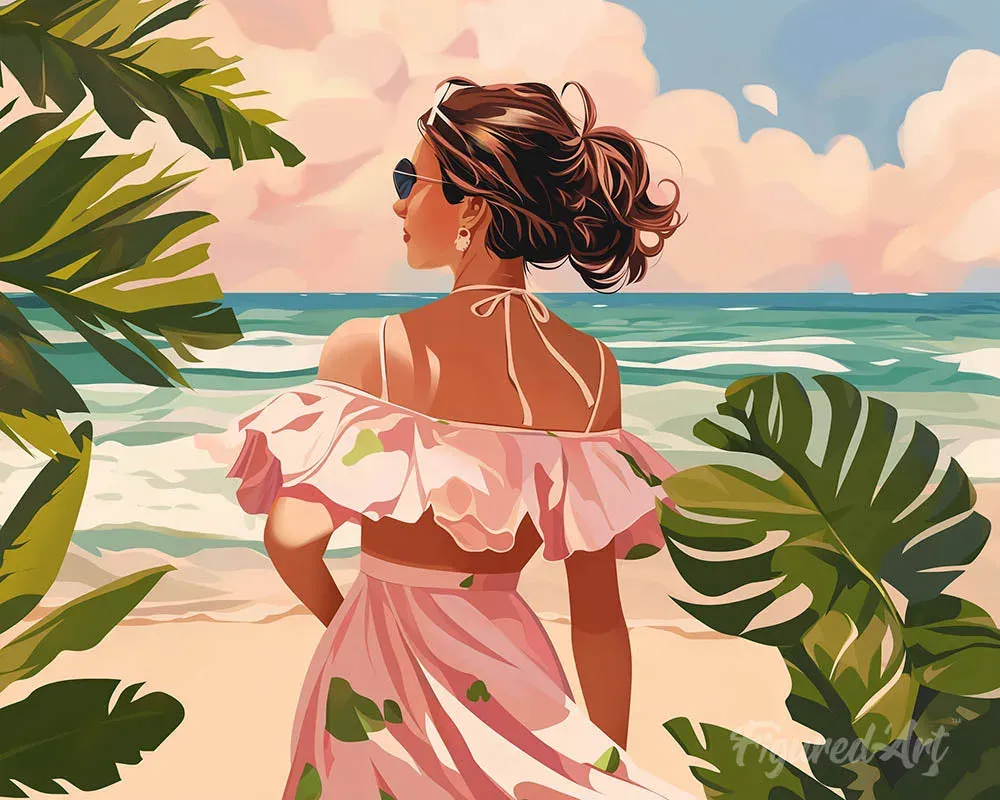 Broderie diamant Jolie fille au bord de la mer - 20x25 cm