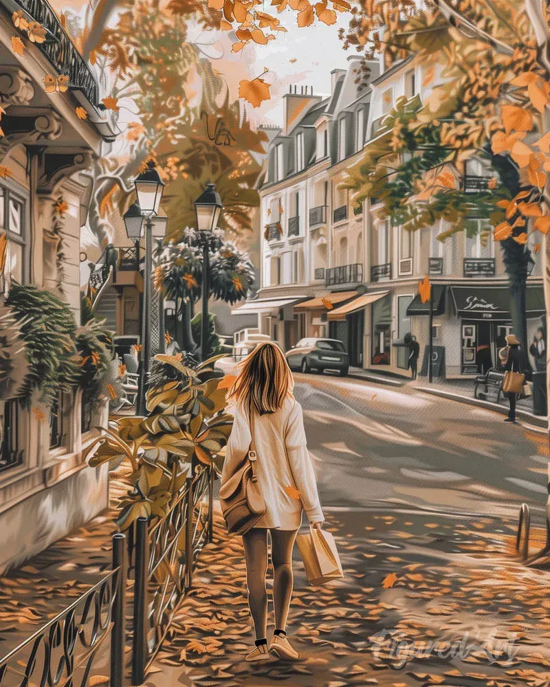 Broderie diamant Journée d'Automne en ville