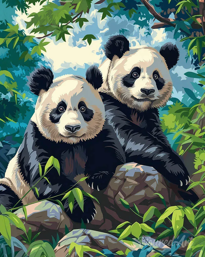 Broderie diamant Jumeaux Pandas Géants