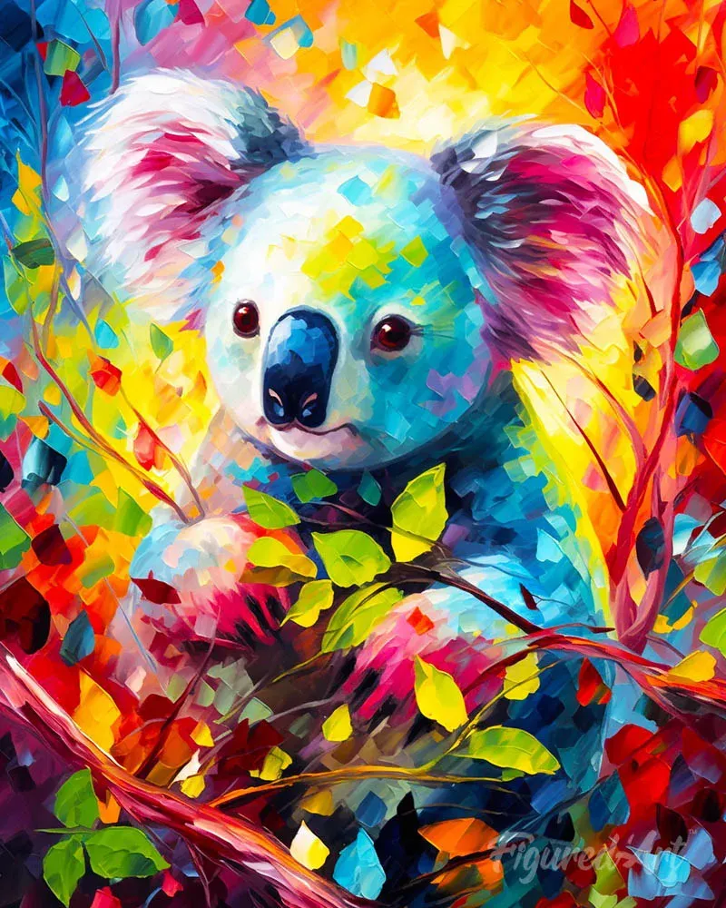Broderie diamant koala abstrait sur toile tendue 40x50 cm