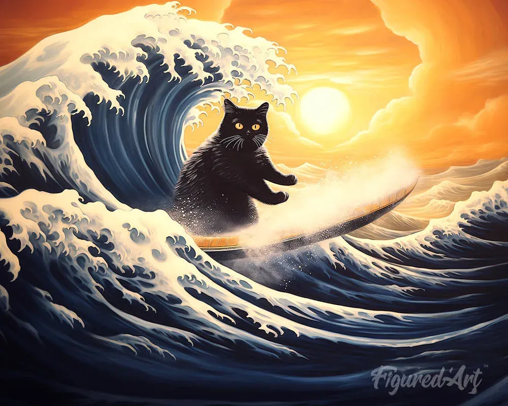 Broderie diamant La Grande Vague du Chat Noir - 20x25 cm
