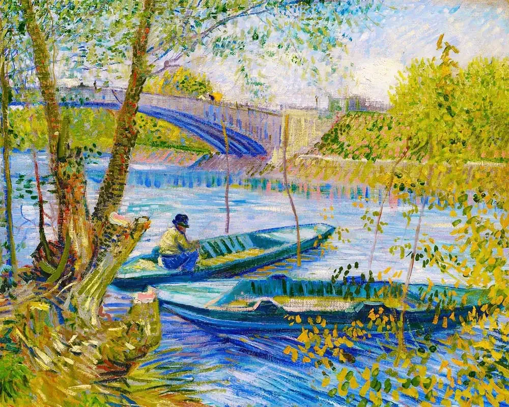 Broderie diamant La pêche au Printemps, Pont de Clichy - Van Gogh - 20x25 cm