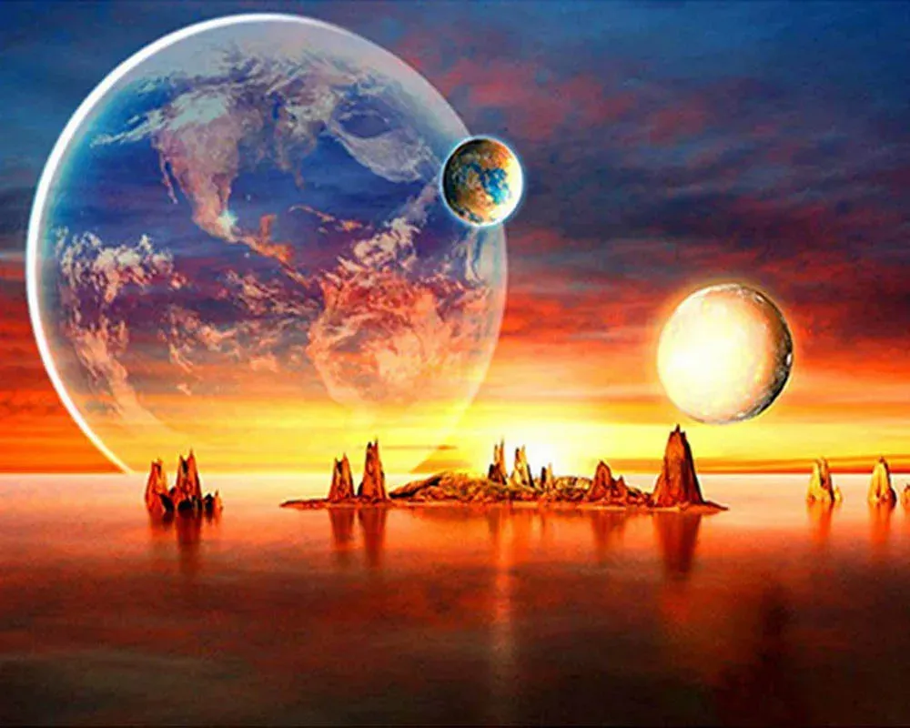 Broderie diamant La terre vue de loin