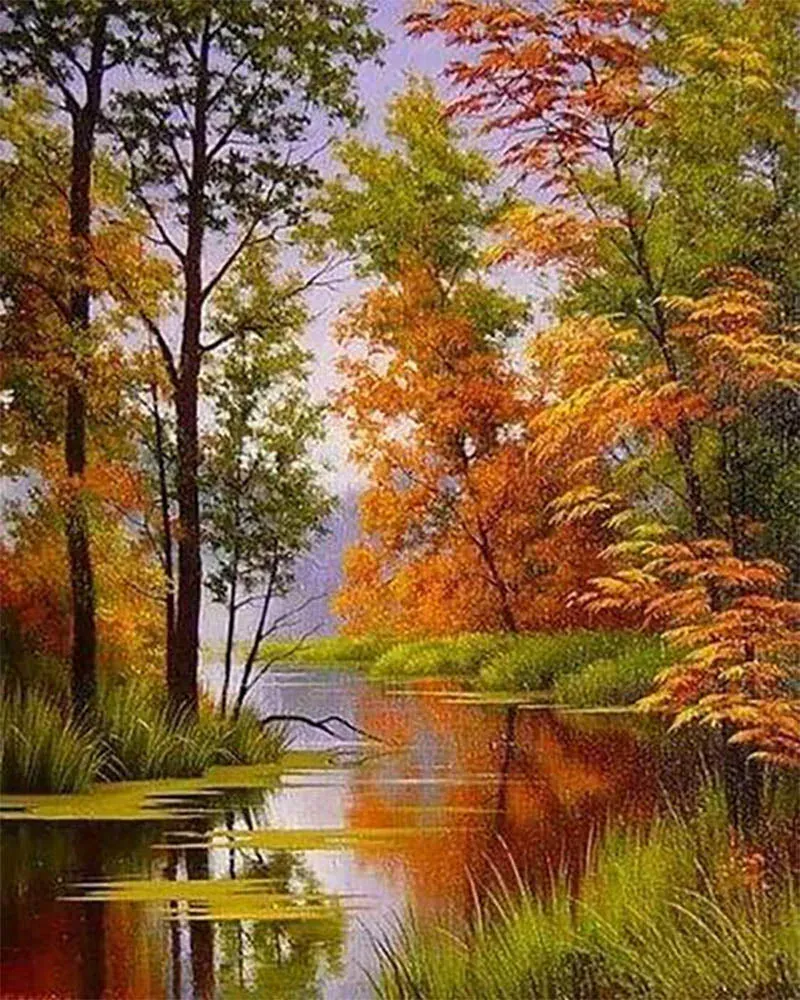 Broderie diamant Lac en Automne - 40x50 cm