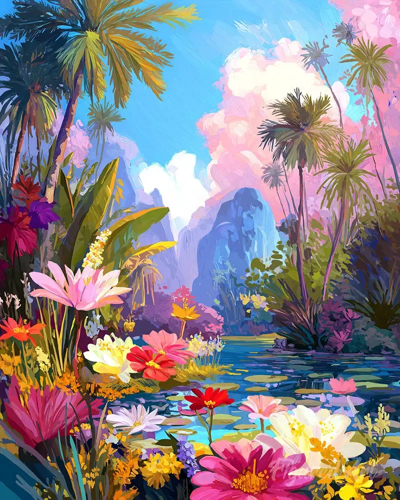Broderie diamant Lac tropical