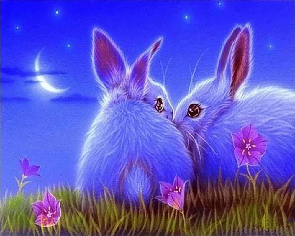 Broderie Diamant Lapins Mignons Animaux Champêtres