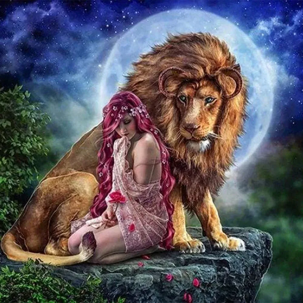 Broderie diamant Le Lion et la Femme