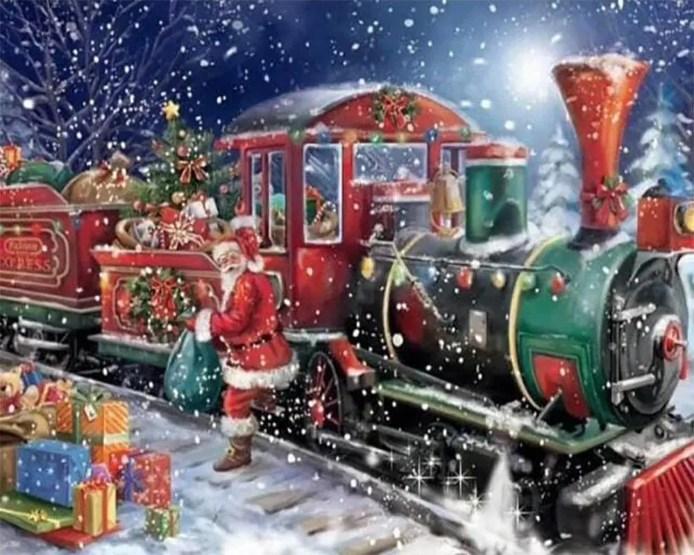 Broderie diamant Le Train du Père Noël