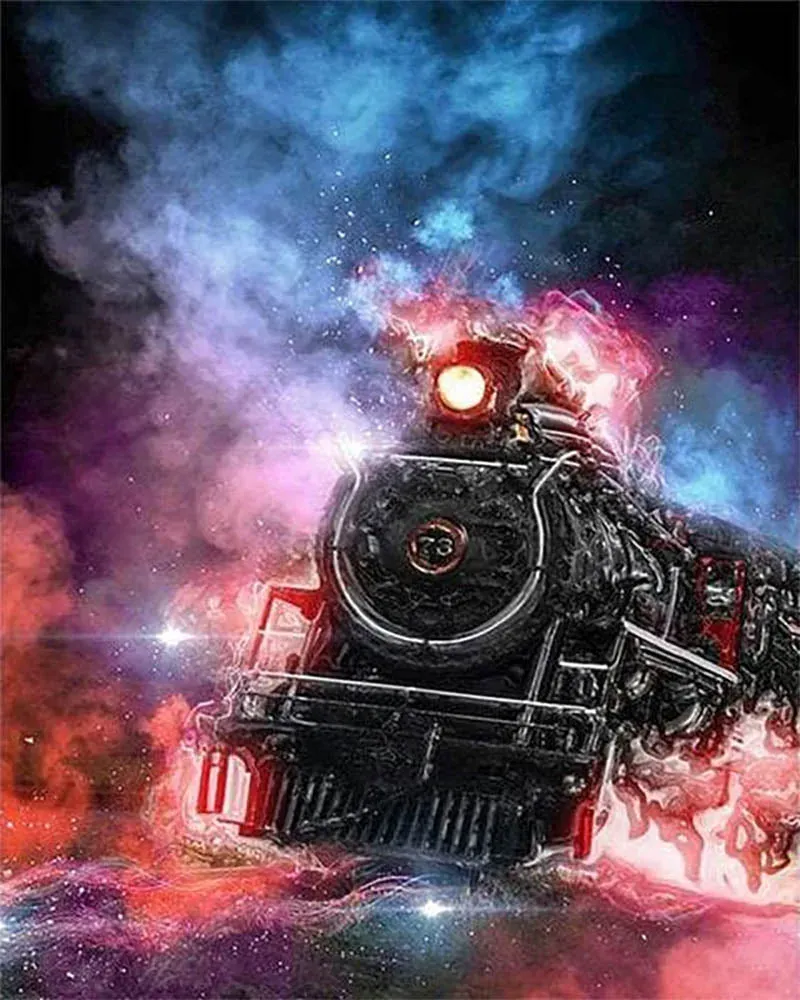 Broderie diamant Le train