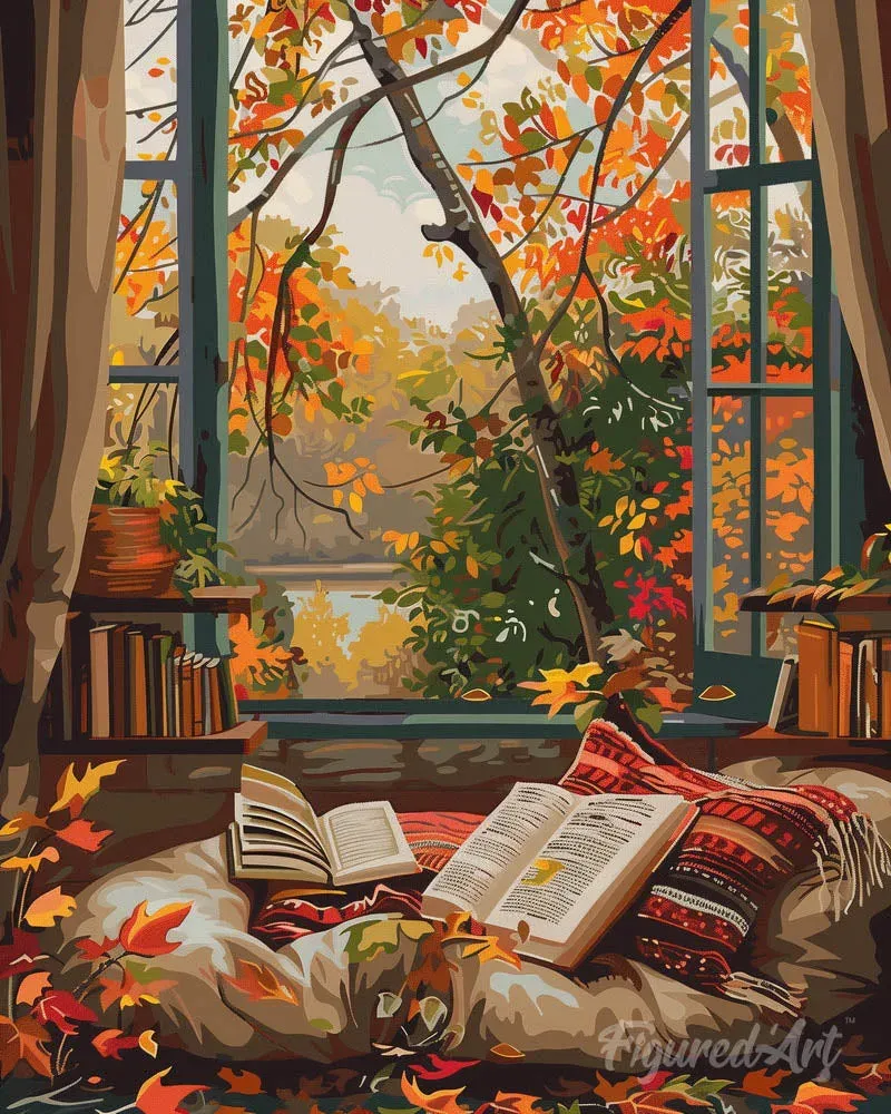 Broderie diamant Lecture cosy en Automne - 40x50 cm