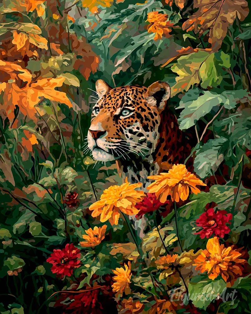 Broderie diamant Léopard en automne