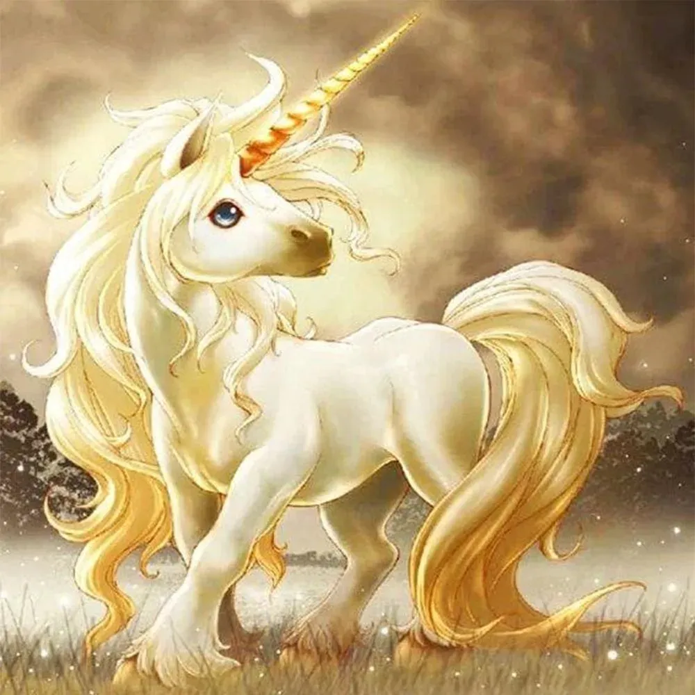 Broderie diamant Licorne blanche