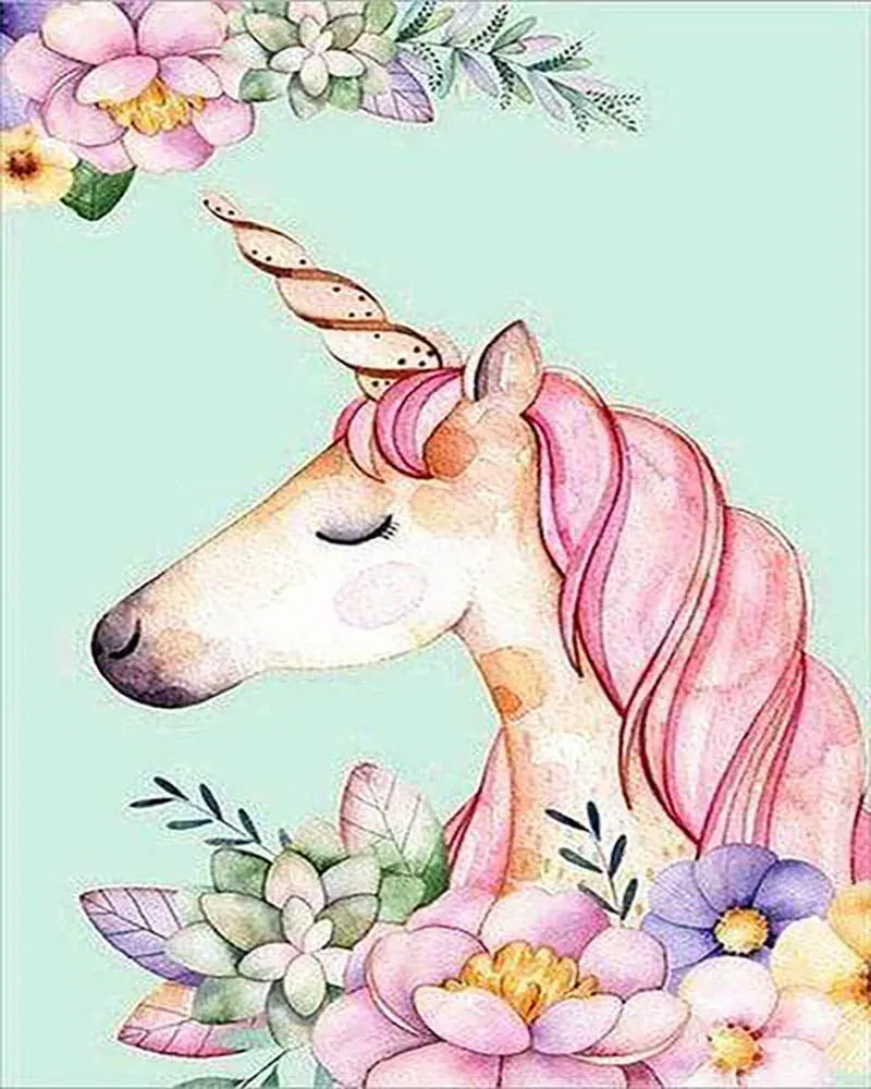 Broderie diamant licorne sur toile tendue 40x50 cm - Mille Facettes