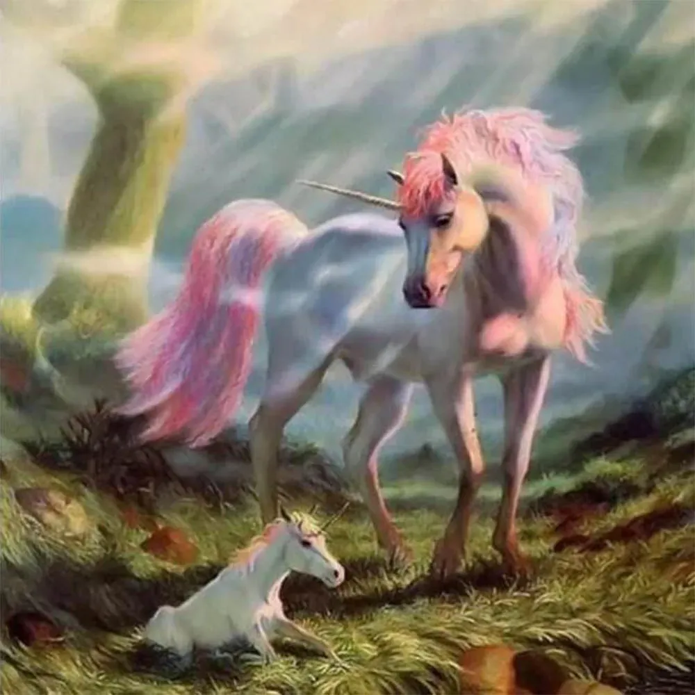 Broderie diamant Licorne et son Petit