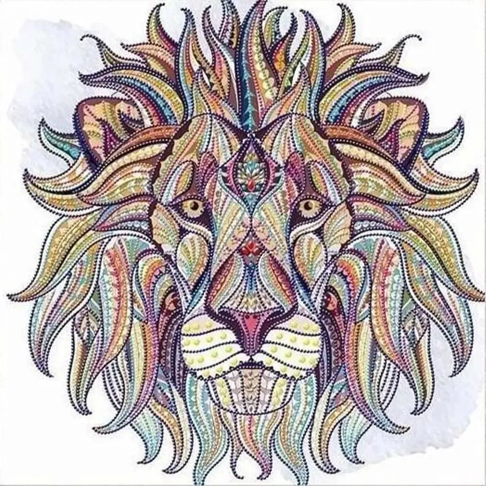 Broderie diamant Lion abstrait