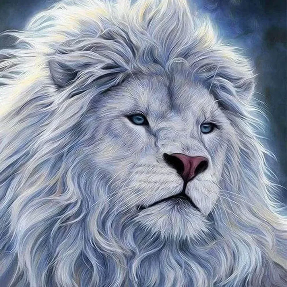 Broderie diamant Lion Blanc