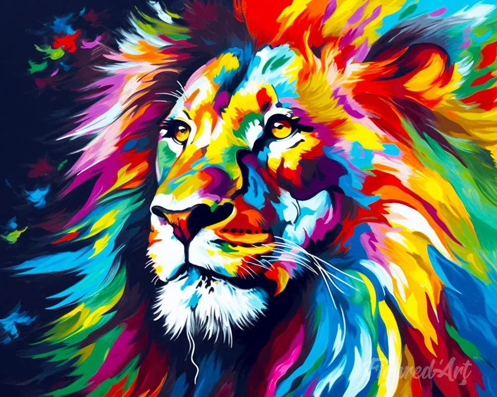 Broderie diamant Lion abstrait coloré - Mille nuances félines