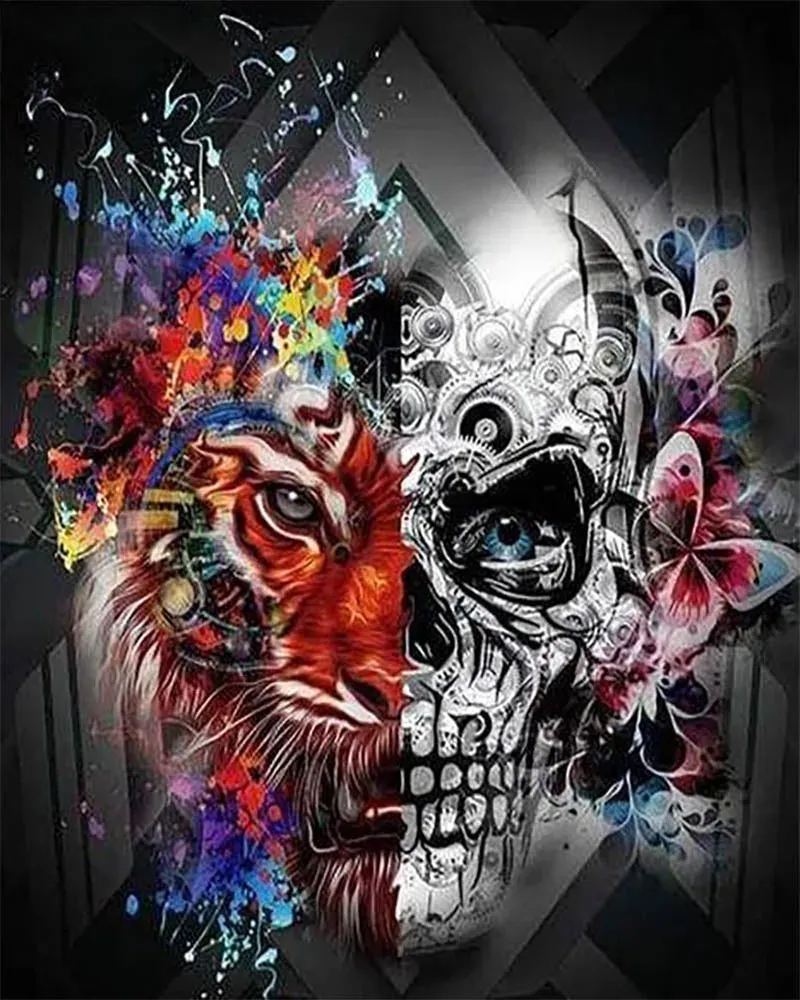 Broderie diamant Lion et Tête de Mort - Fantaisie animalière