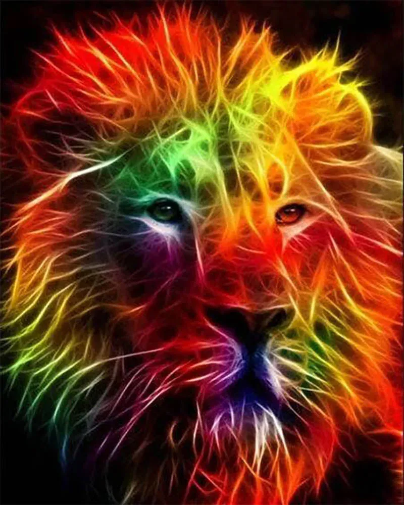 Broderie diamant Lion Multicolore Orangé