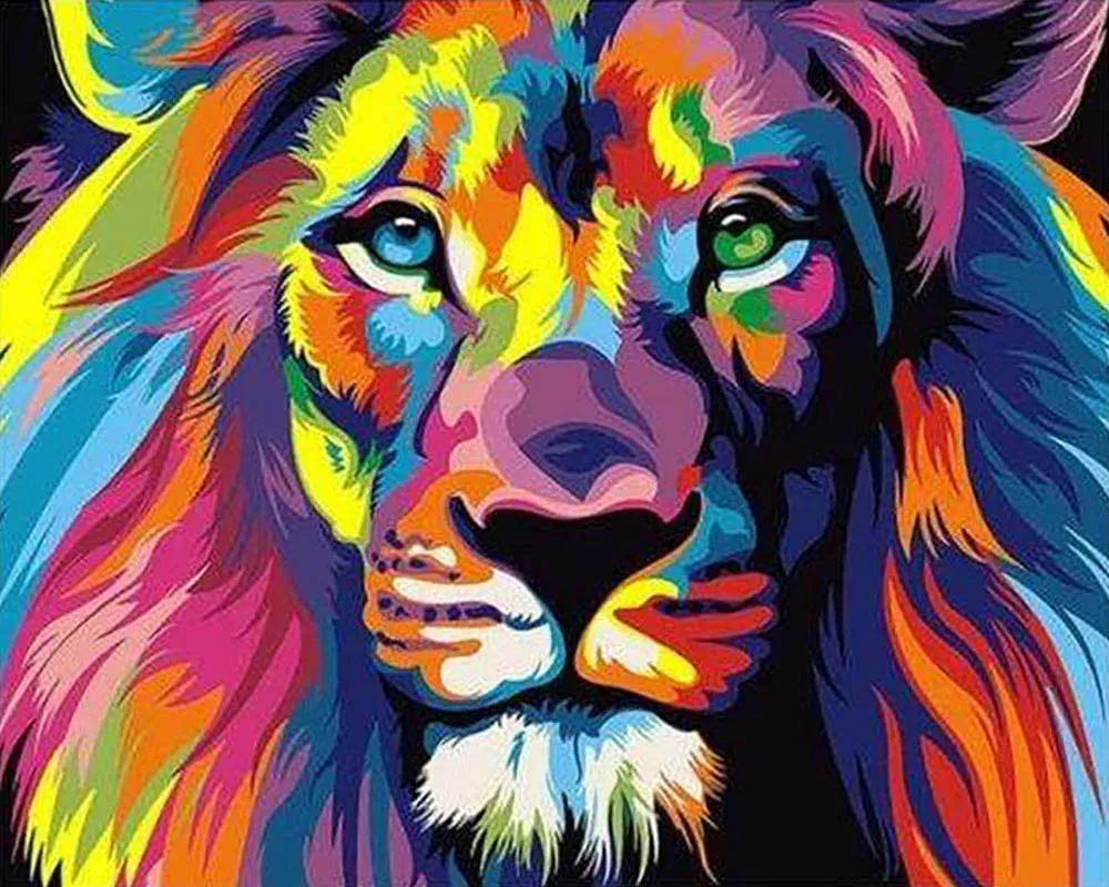 Broderie diamant Lion Pop Art sur toile tendue 40x50 cm