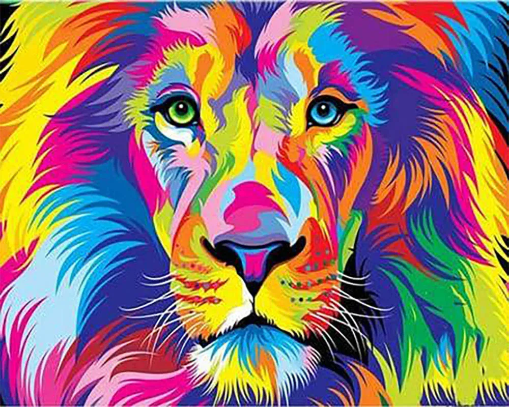Broderie diamant Lion Pop Art - Œuvre animalière stylisée et moderne