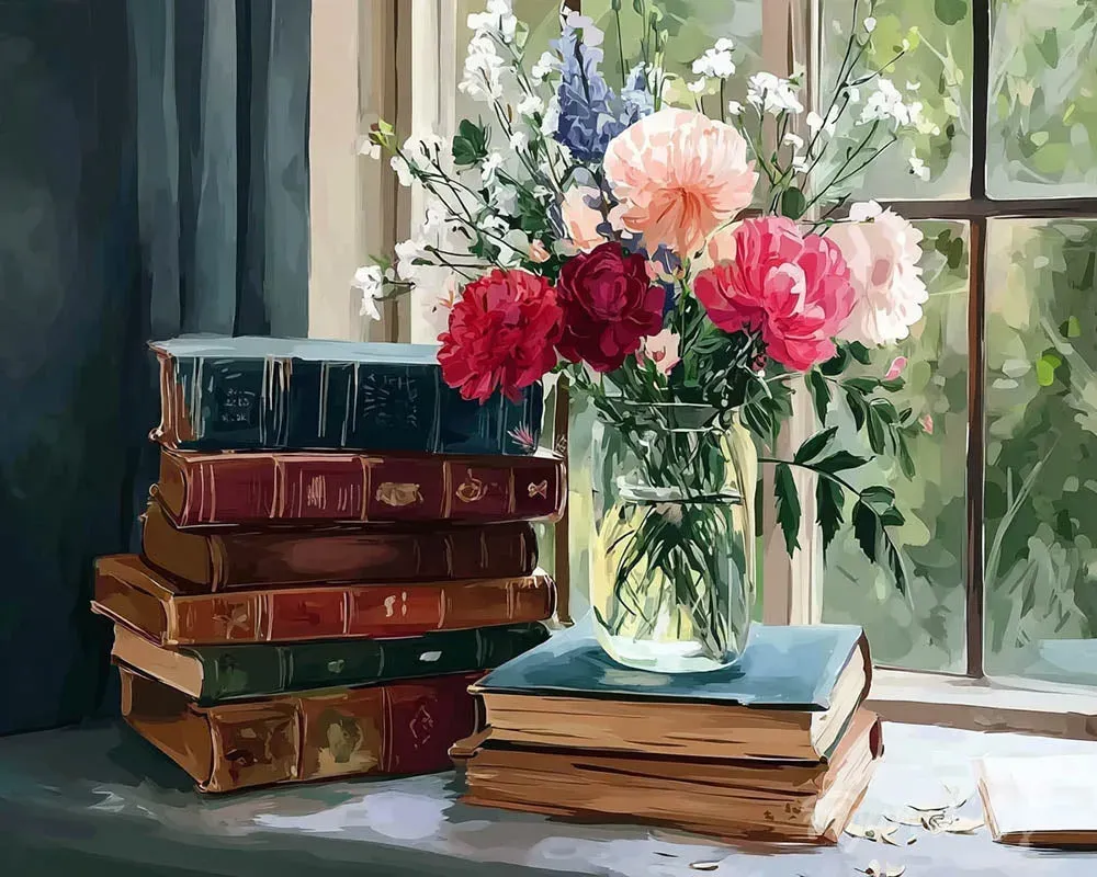 Broderie diamant Livres Anciens et Fleurs