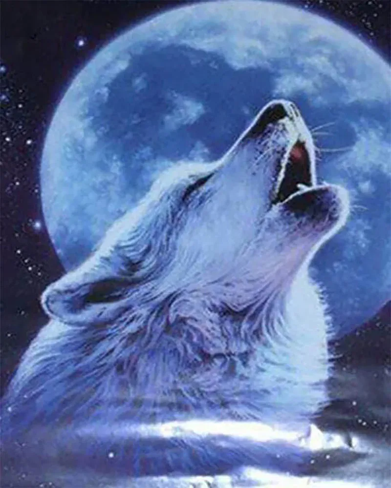 Broderie diamant Loup et Pleine Lune