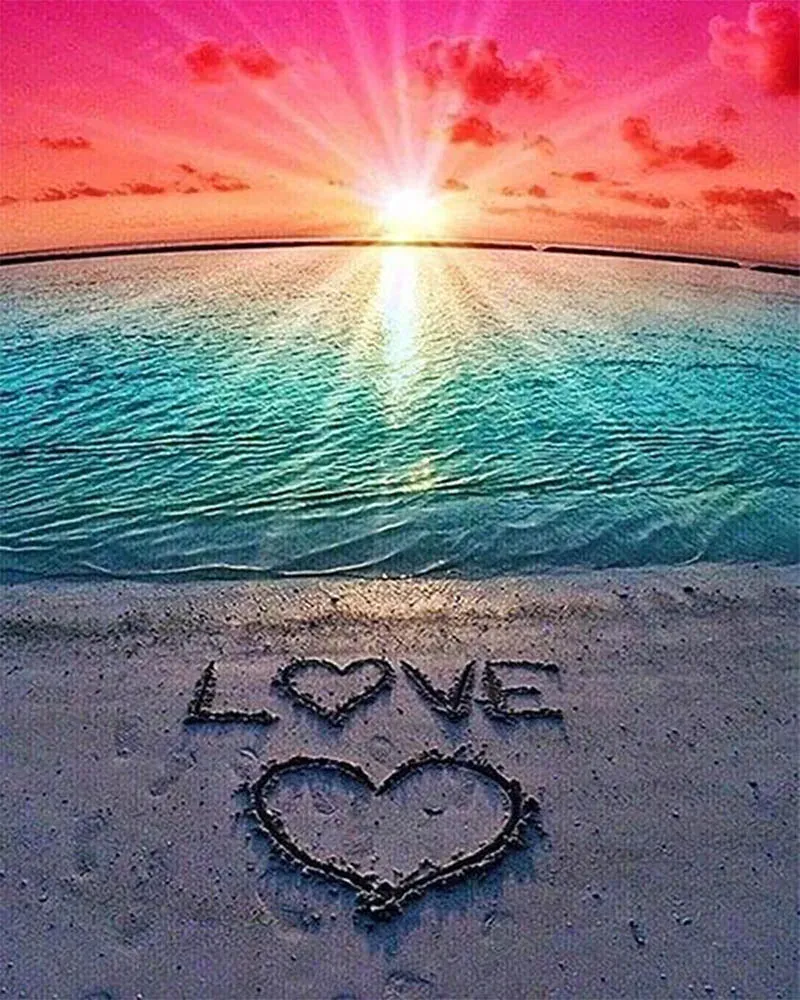Broderie diamant Love sur le sable