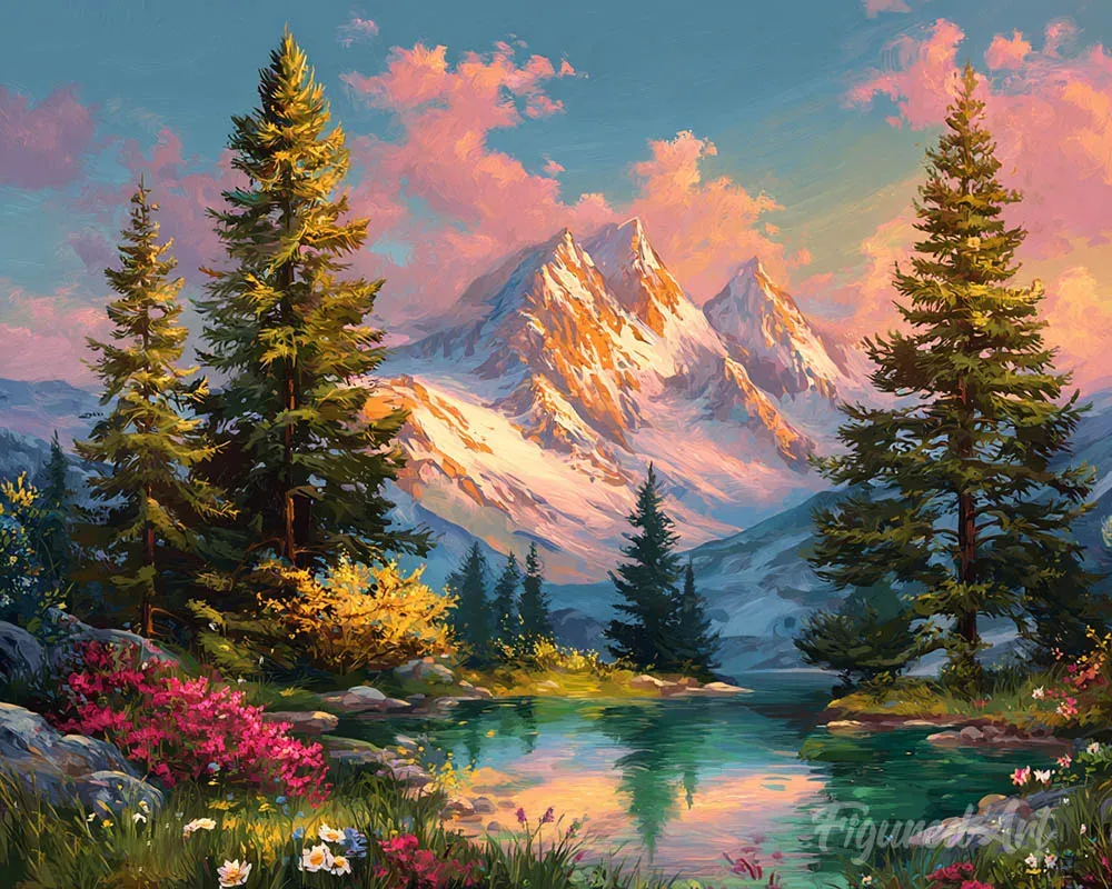Broderie diamant Lueur Alpine au Coucher du Soleil