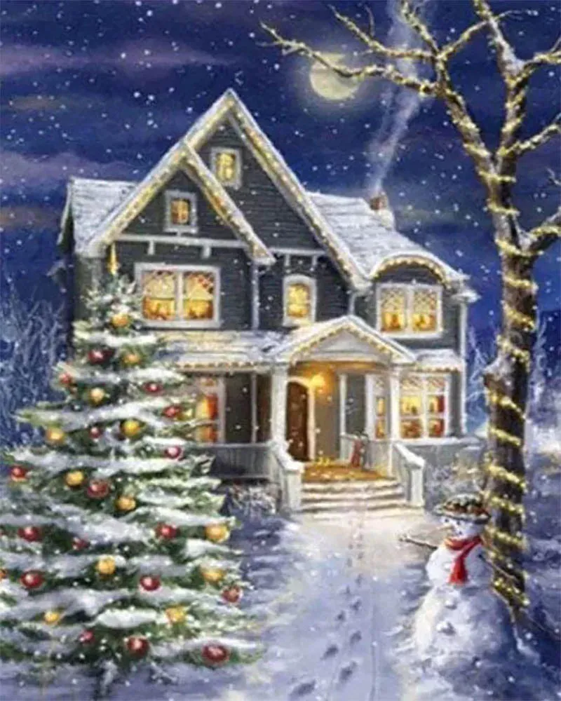 Broderie diamant Maison décorée pour Noël
