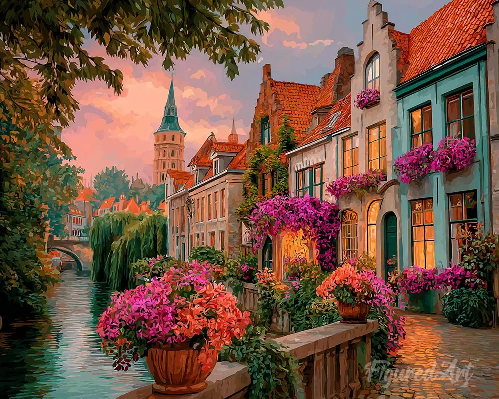 Broderie diamant Maisons sur le Canal